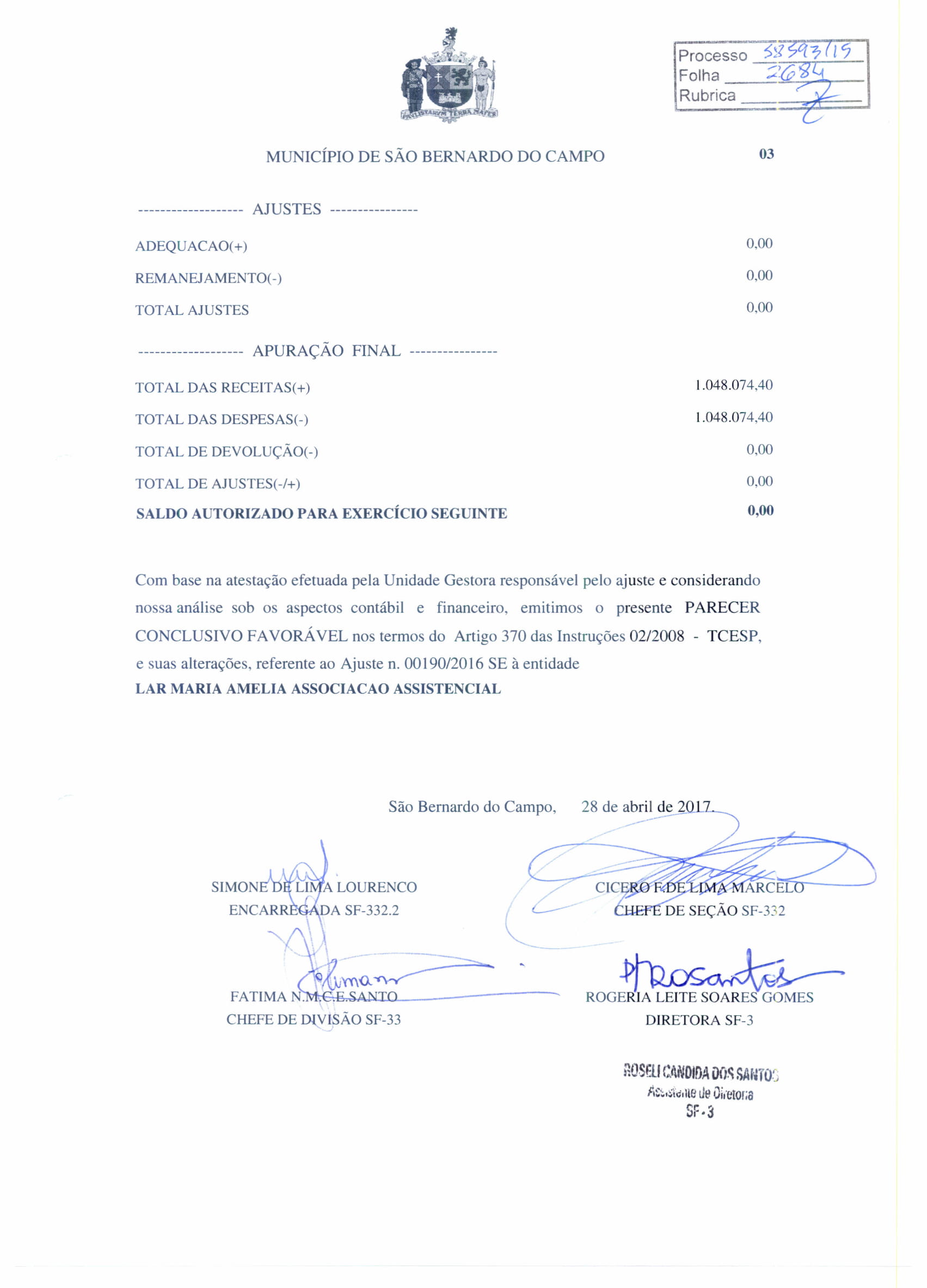 Maria Amélia - Análise e Parecer Conclusivo 2016-6