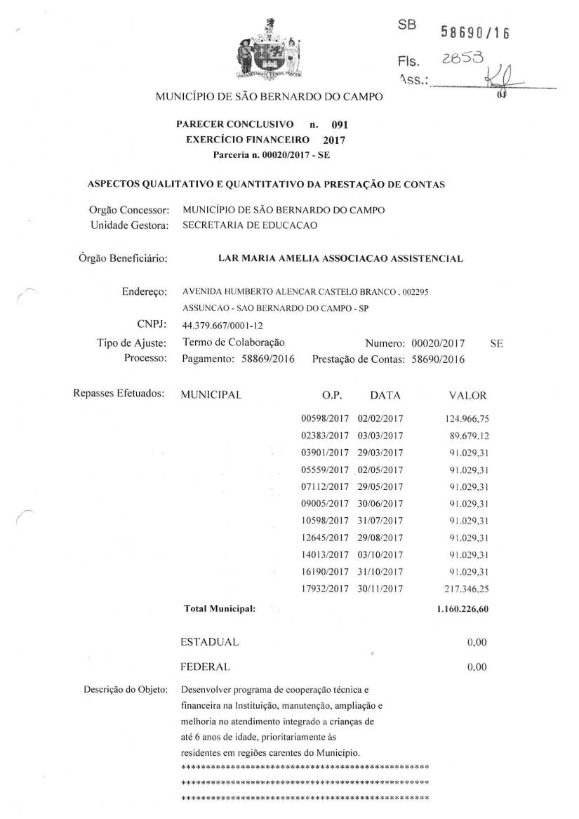 ANALISE E PARECER CONCLUSIVO EM 2017-1