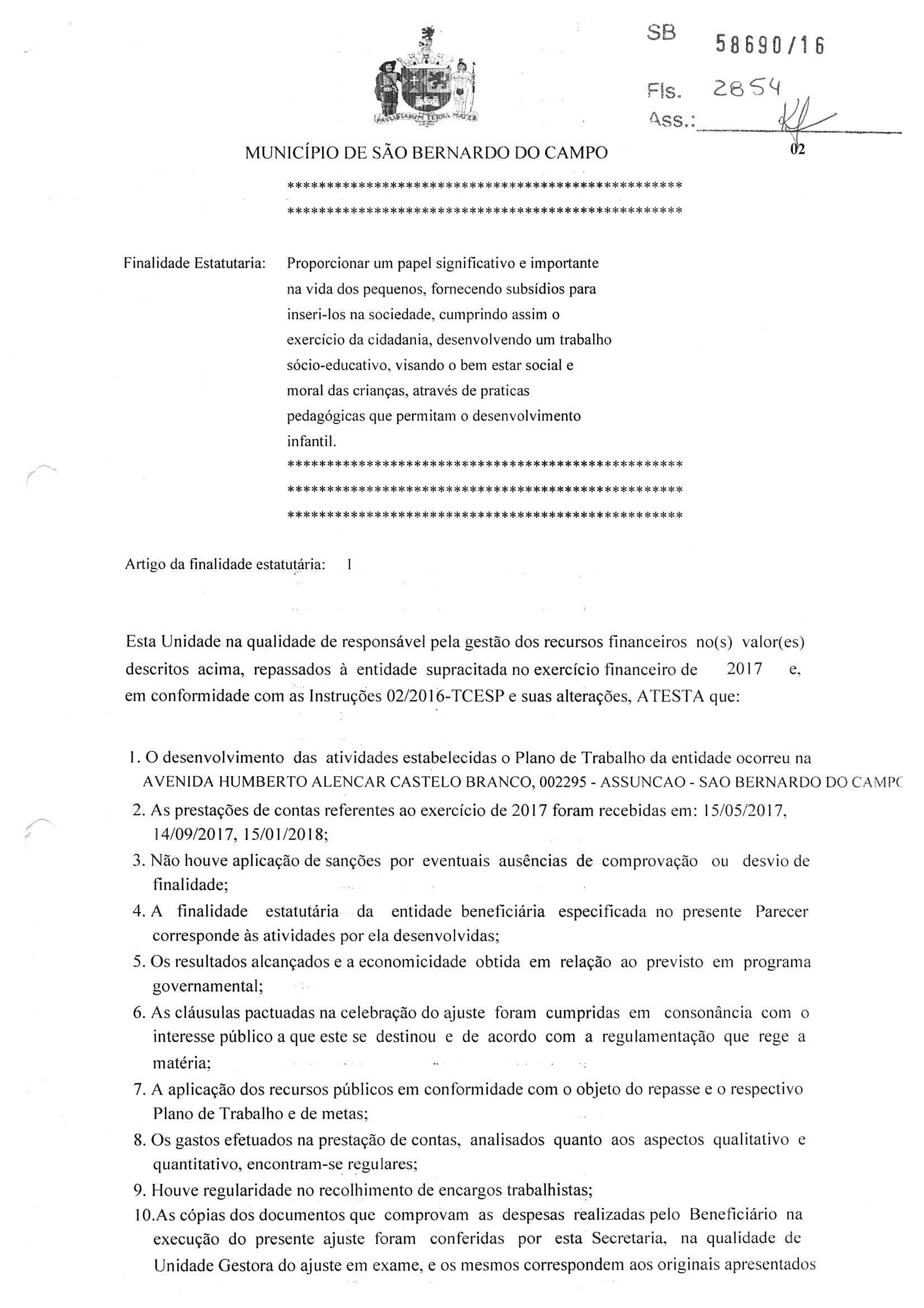 ANALISE E PARECER CONCLUSIVO EM 2017-2