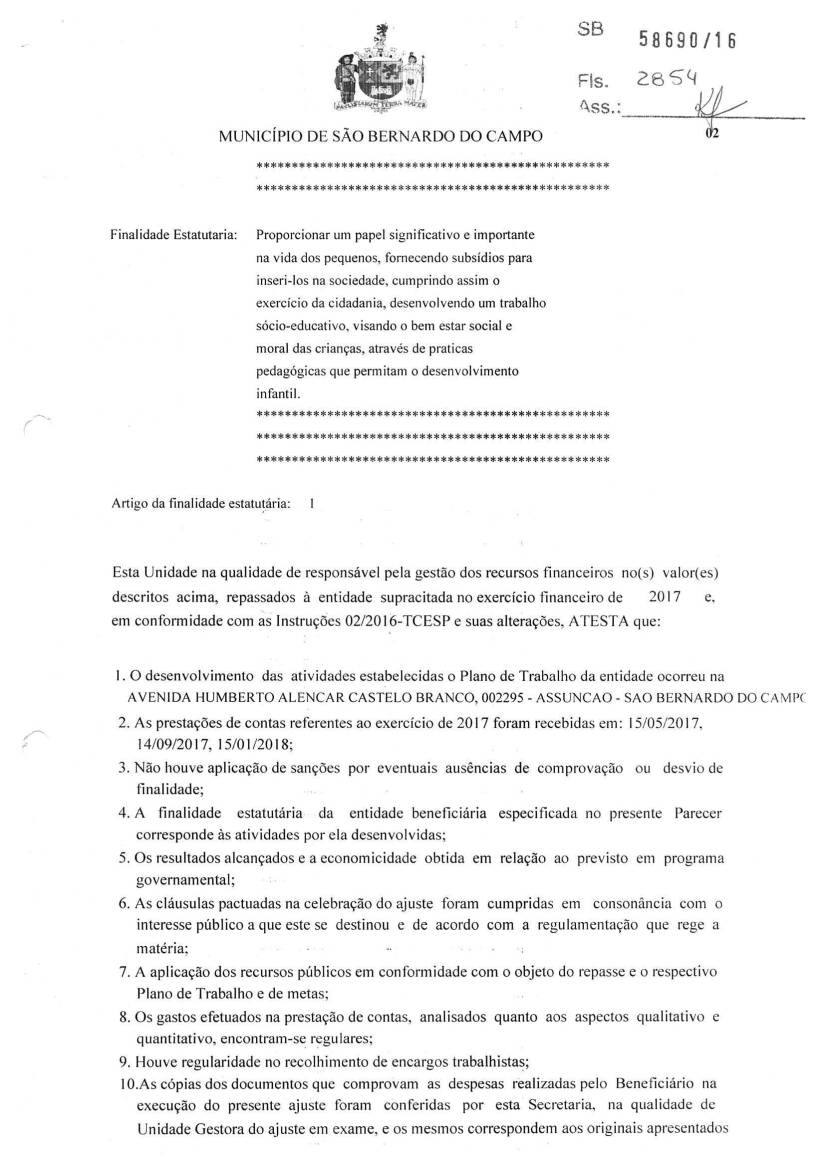 ANALISE E PARECER CONCLUSIVO EM 2017-2